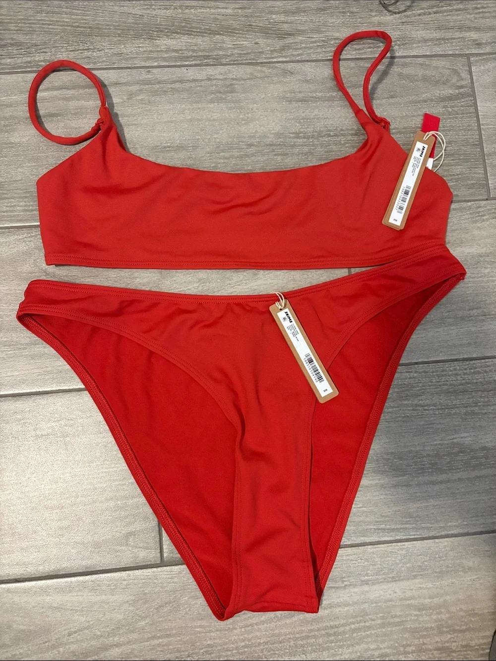 SKIMS Red Scoop Bikini Top & High-Cut Bottom